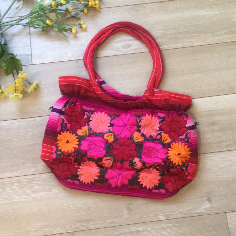 Colorful Pink Embroidered Flower Bag NEW